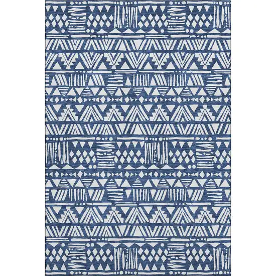 Navy Blue And Ivory Southwestern Washable Area Rug With UV Protection Photo 1