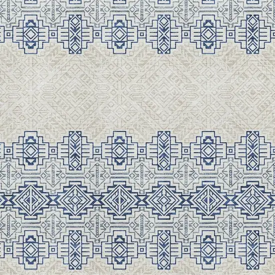 Navy Blue And Ivory Southwestern Washable Area Rug With UV Protection Photo 2