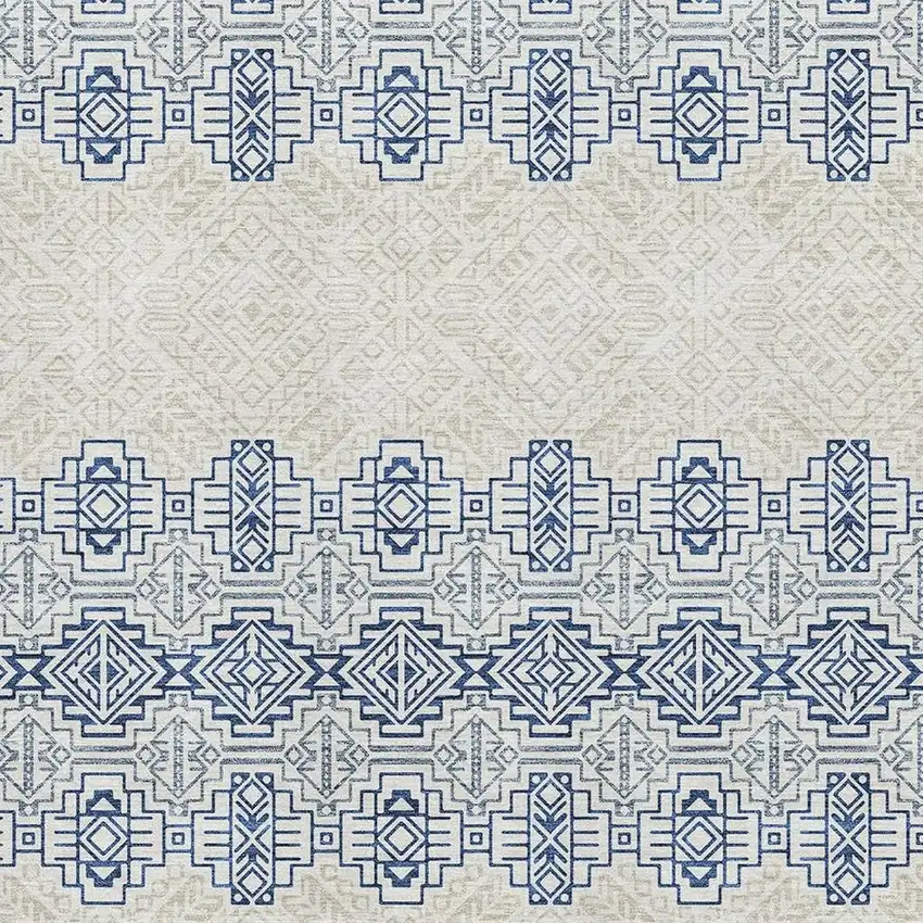 Navy Blue And Ivory Southwestern Washable Area Rug With UV Protection Photo 2