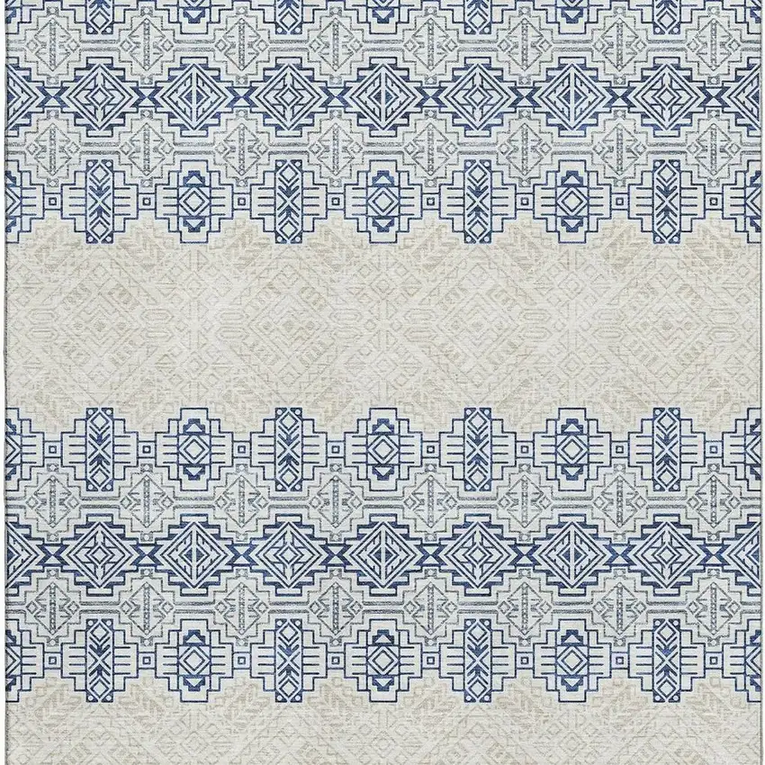 Navy Blue And Ivory Southwestern Washable Area Rug With UV Protection Photo 3