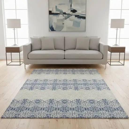 Navy Blue And Ivory Southwestern Washable Area Rug With UV Protection Photo 2