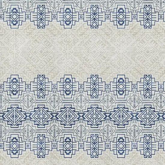 Navy Blue And Ivory Southwestern Washable Area Rug With UV Protection Photo 2