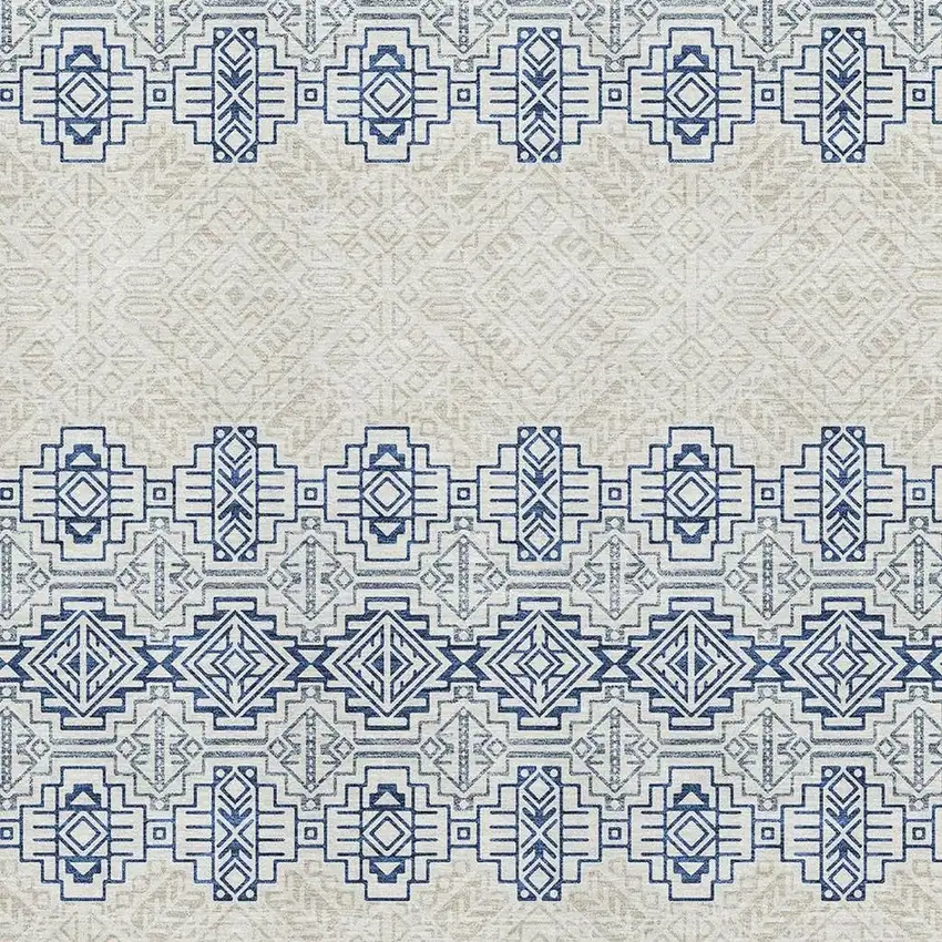 Navy Blue And Ivory Southwestern Washable Area Rug With UV Protection Photo 2