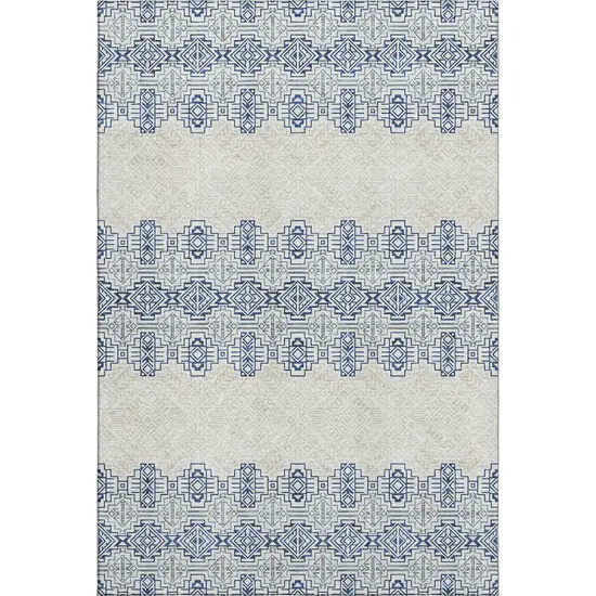 Navy Blue And Ivory Southwestern Washable Area Rug With UV Protection Photo 1