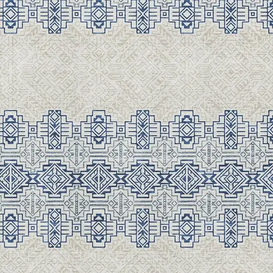 Navy Blue And Ivory Southwestern Washable Area Rug With UV Protection Photo 2