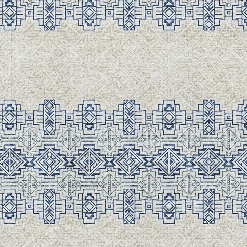 Navy Blue And Ivory Southwestern Washable Area Rug With UV Protection Photo 2