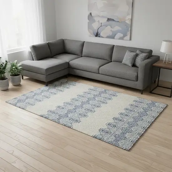 Navy Blue And Ivory Southwestern Washable Area Rug With UV Protection Photo 2