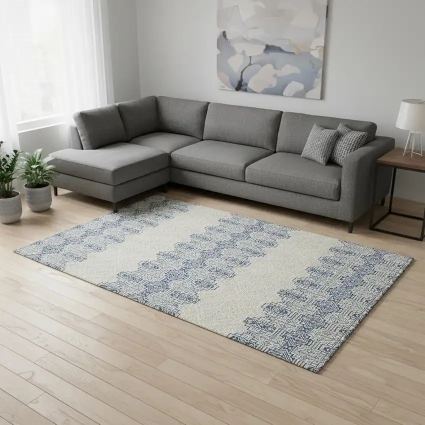 Navy Blue And Ivory Southwestern Washable Area Rug With UV Protection Photo 2