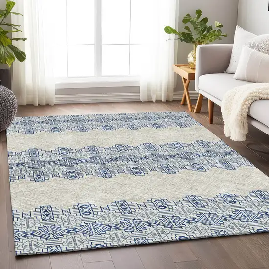 Navy Blue And Ivory Southwestern Washable Area Rug With UV Protection Photo 4
