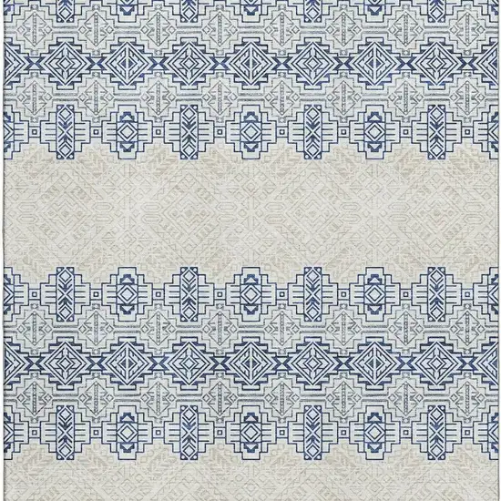 Navy Blue And Ivory Southwestern Washable Area Rug With UV Protection Photo 2