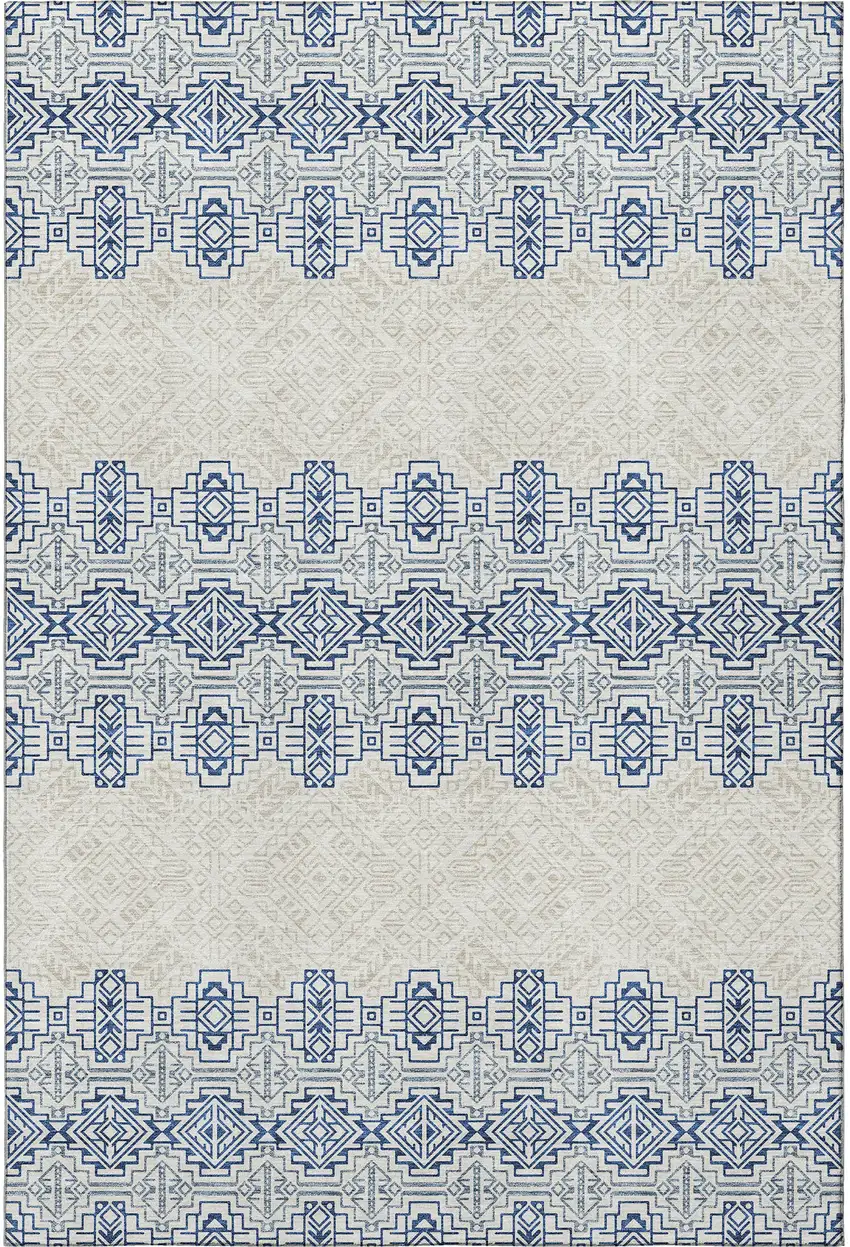 Navy Blue And Ivory Southwestern Washable Area Rug With UV Protection Photo 3