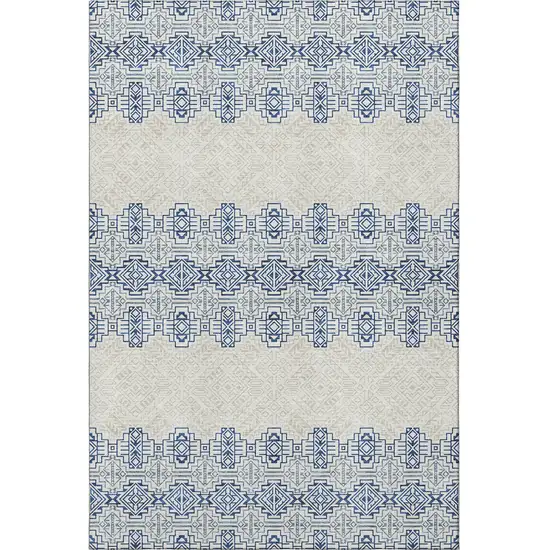Navy Blue And Ivory Southwestern Washable Area Rug With UV Protection Photo 2
