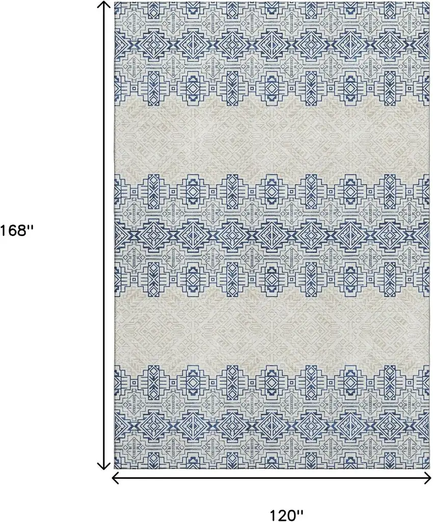 Navy Blue And Ivory Southwestern Washable Area Rug With UV Protection Photo 9