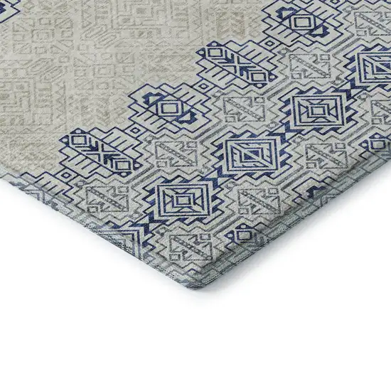 Navy Blue And Ivory Southwestern Washable Area Rug With UV Protection Photo 6