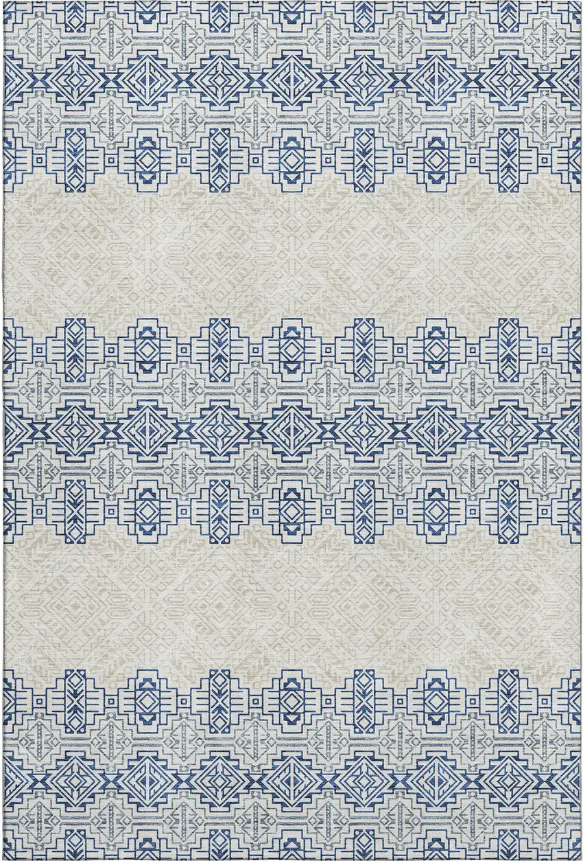 Navy Blue And Ivory Southwestern Washable Area Rug With UV Protection Photo 1