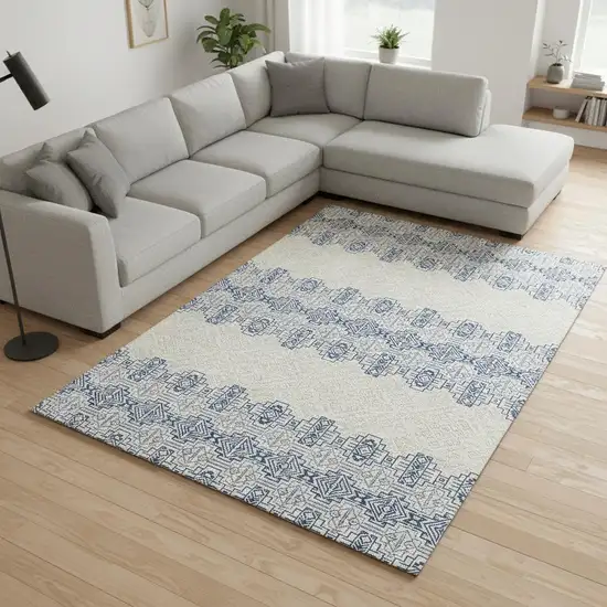 Navy Blue And Ivory Southwestern Washable Area Rug With UV Protection Photo 2