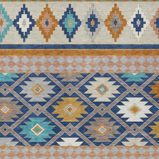 Navy Blue And Ivory Southwestern Washable Indoor Outdoor Area Rug Photo 3