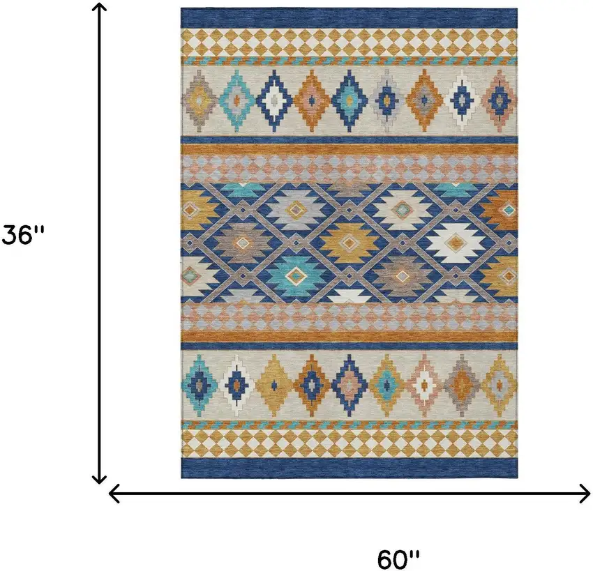 Navy Blue And Ivory Southwestern Washable Indoor Outdoor Area Rug Photo 7