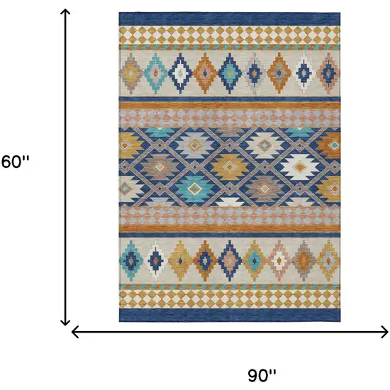 Navy Blue And Ivory Southwestern Washable Indoor Outdoor Area Rug Photo 7