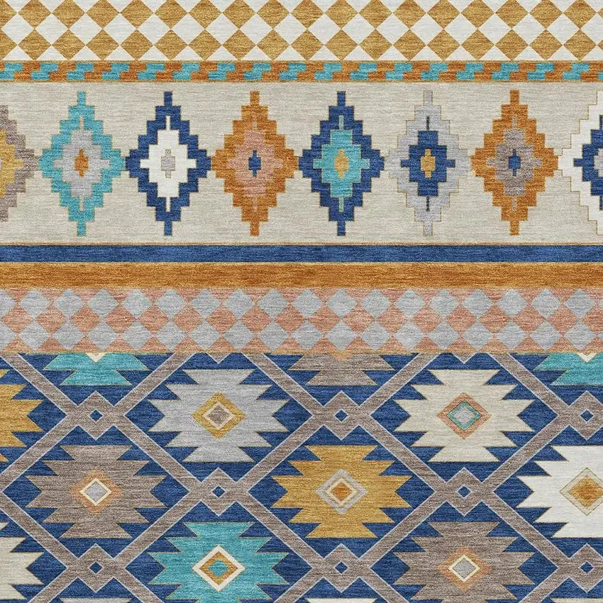 Navy Blue And Ivory Southwestern Washable Indoor Outdoor Area Rug Photo 3