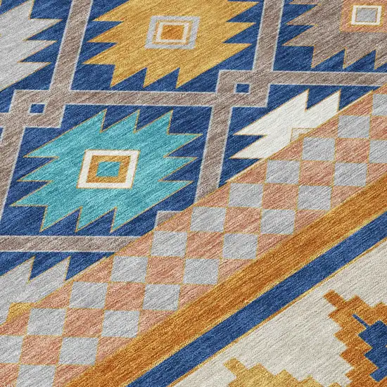 Navy Blue And Ivory Southwestern Washable Indoor Outdoor Area Rug Photo 6