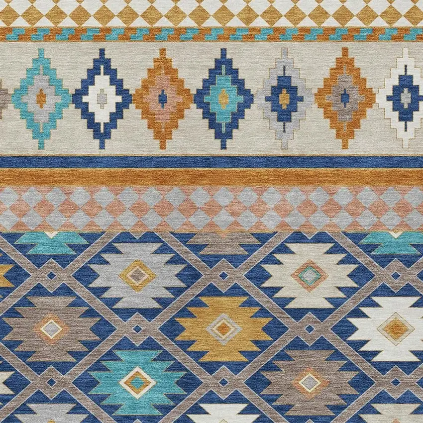 Navy Blue And Ivory Southwestern Washable Indoor Outdoor Area Rug Photo 3