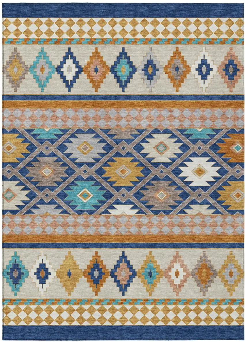 Navy Blue And Ivory Southwestern Washable Indoor Outdoor Area Rug Photo 2
