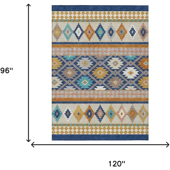Navy Blue And Ivory Southwestern Washable Indoor Outdoor Area Rug Photo 7