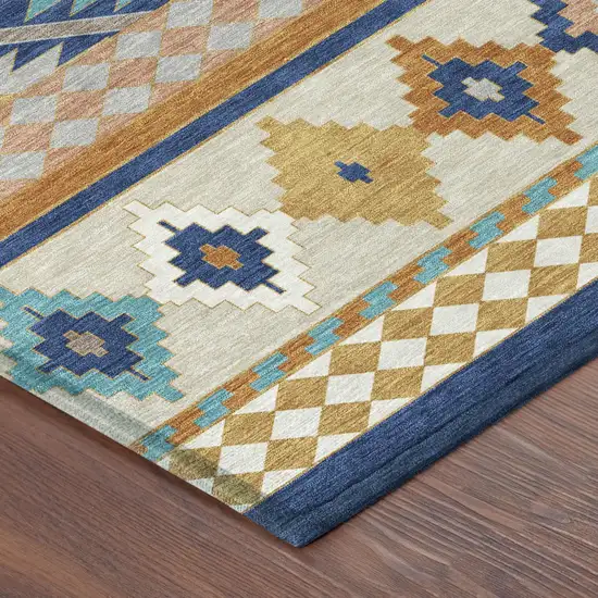 Navy Blue And Ivory Southwestern Washable Indoor Outdoor Area Rug Photo 5