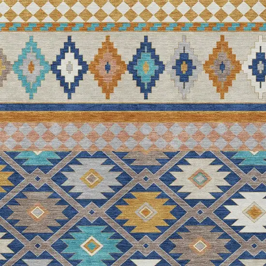 Navy Blue And Ivory Southwestern Washable Indoor Outdoor Area Rug Photo 3