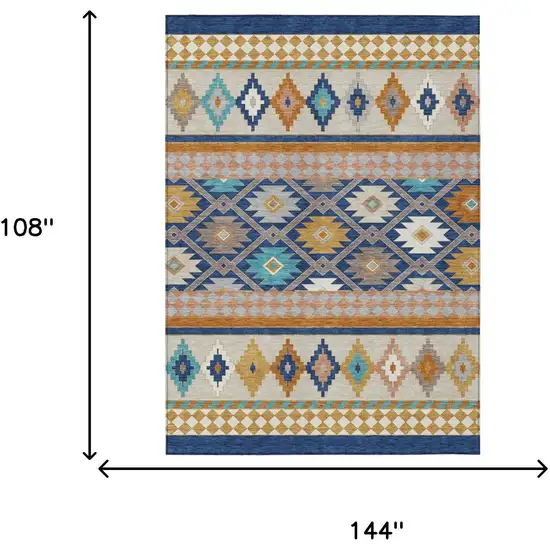 Navy Blue And Ivory Southwestern Washable Indoor Outdoor Area Rug Photo 7