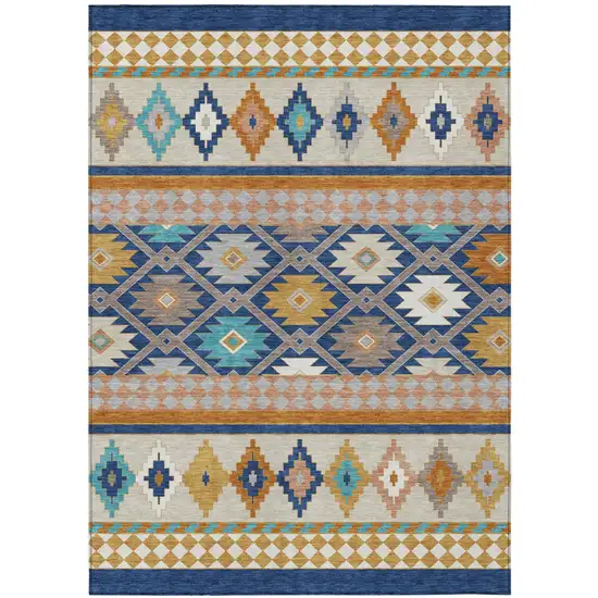 Navy Blue And Ivory Southwestern Washable Indoor Outdoor Area Rug Photo 2