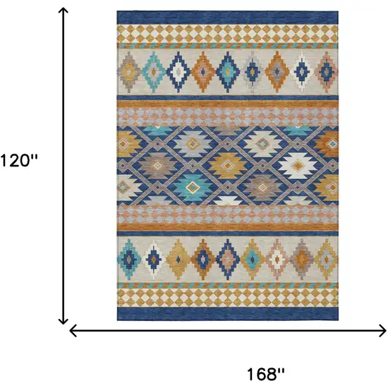 Navy Blue And Ivory Southwestern Washable Indoor Outdoor Area Rug Photo 7