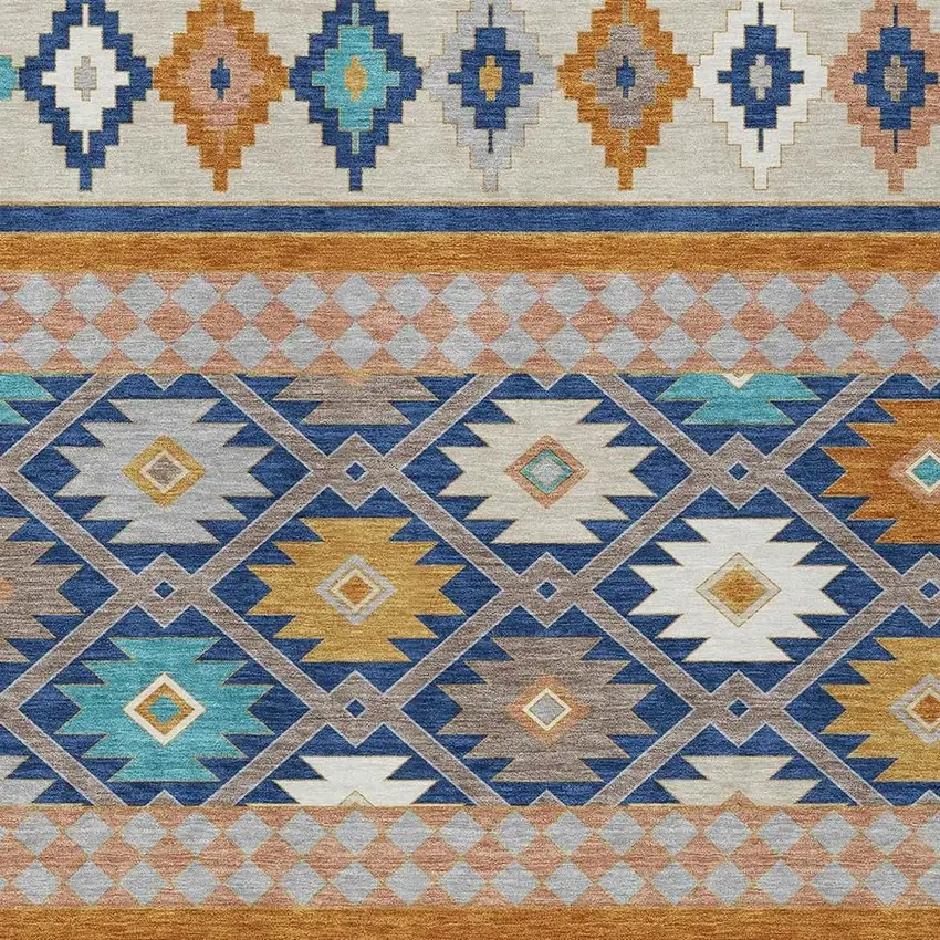 Navy Blue And Ivory Southwestern Washable Indoor Outdoor Area Rug Photo 3