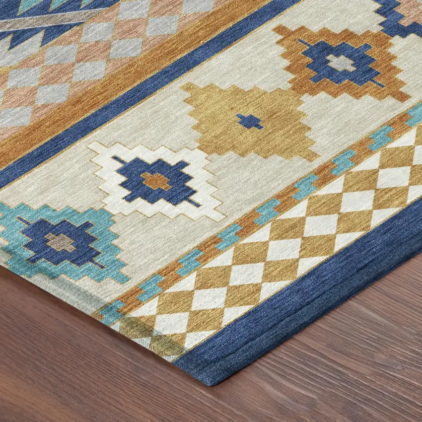 Navy Blue And Ivory Southwestern Washable Indoor Outdoor Area Rug Photo 5