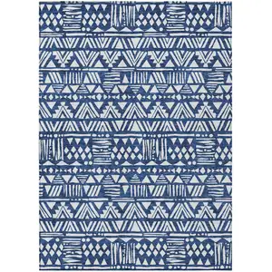 Photo of Navy Blue And Ivory Southwestern Washable Indoor Outdoor Area Rug