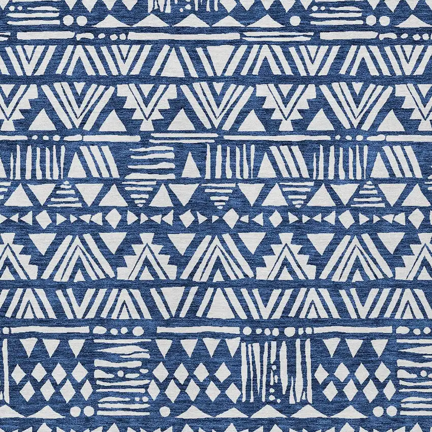 Navy Blue And Ivory Southwestern Washable Indoor Outdoor Area Rug Photo 5