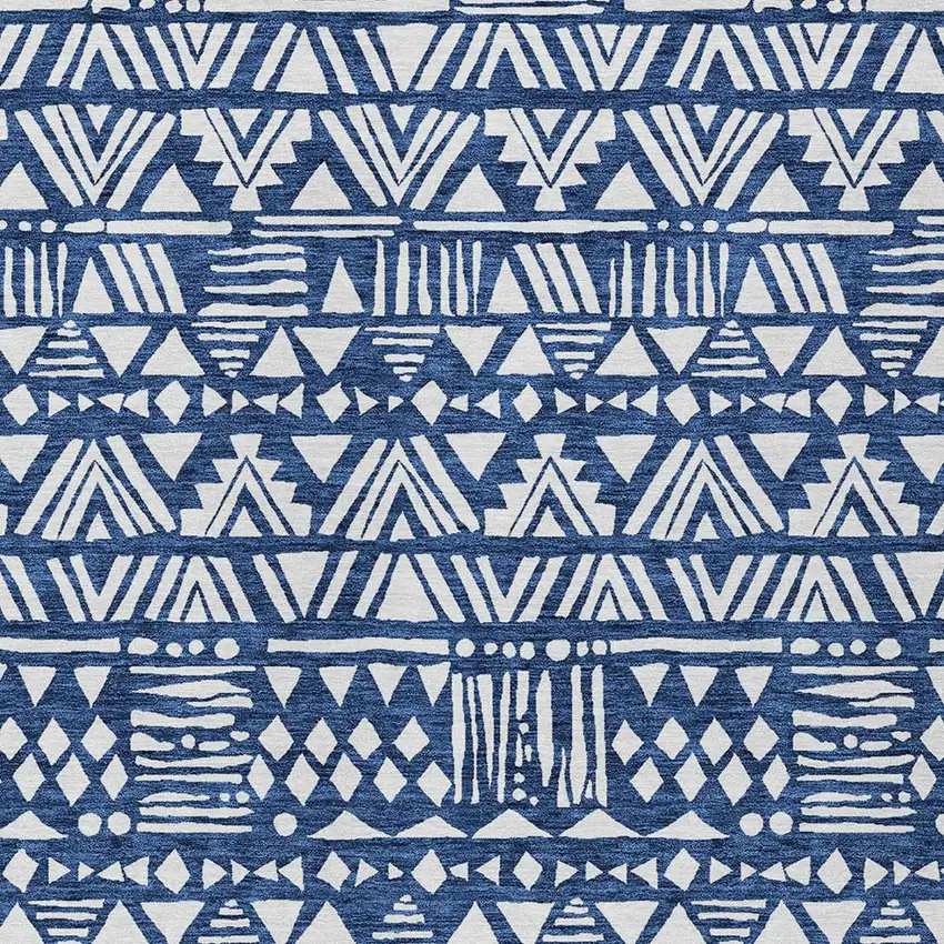Navy Blue And Ivory Southwestern Washable Indoor Outdoor Area Rug Photo 5