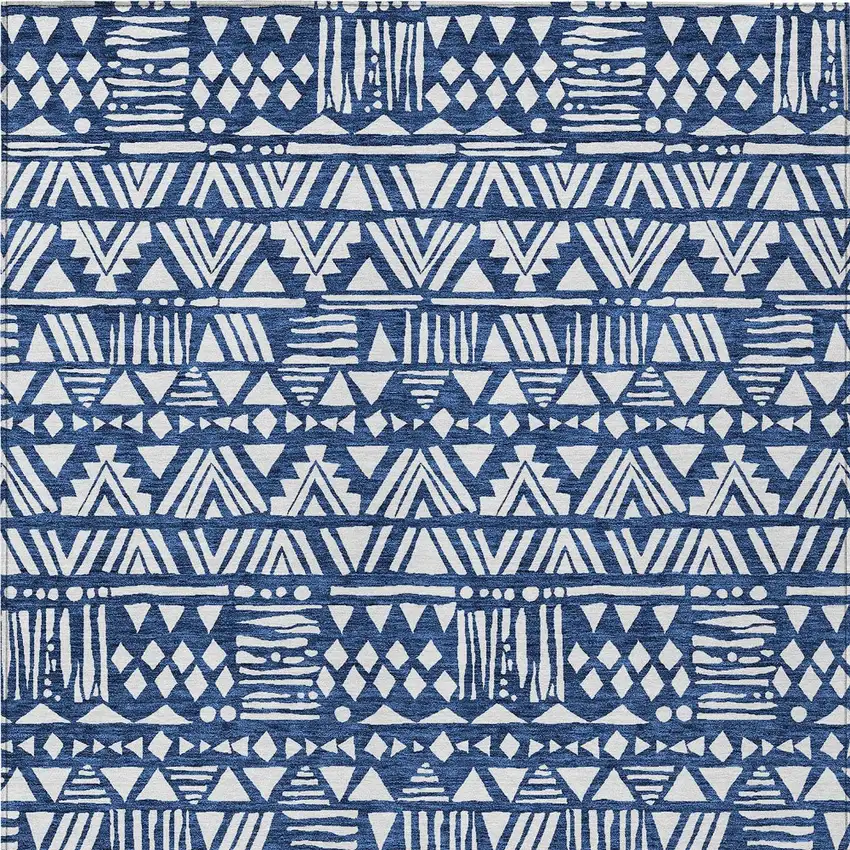 Navy Blue And Ivory Southwestern Washable Indoor Outdoor Area Rug Photo 5
