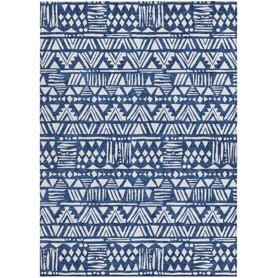 Navy Blue And Ivory Southwestern Washable Indoor Outdoor Area Rug Photo 6