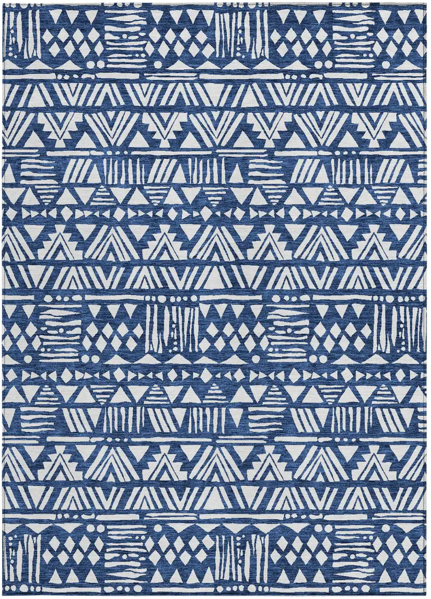 Navy Blue And Ivory Southwestern Washable Indoor Outdoor Area Rug Photo 6