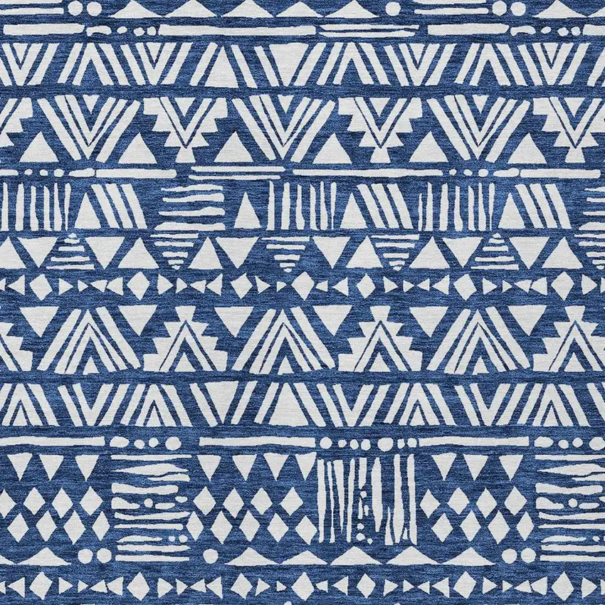 Navy Blue And Ivory Southwestern Washable Indoor Outdoor Area Rug Photo 5