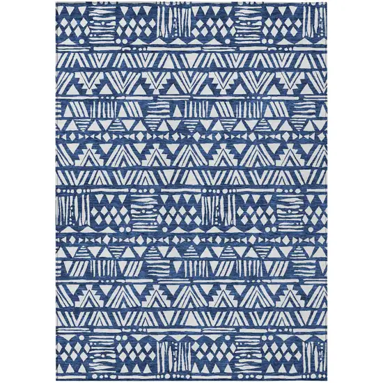 Navy Blue And Ivory Southwestern Washable Indoor Outdoor Area Rug Photo 2
