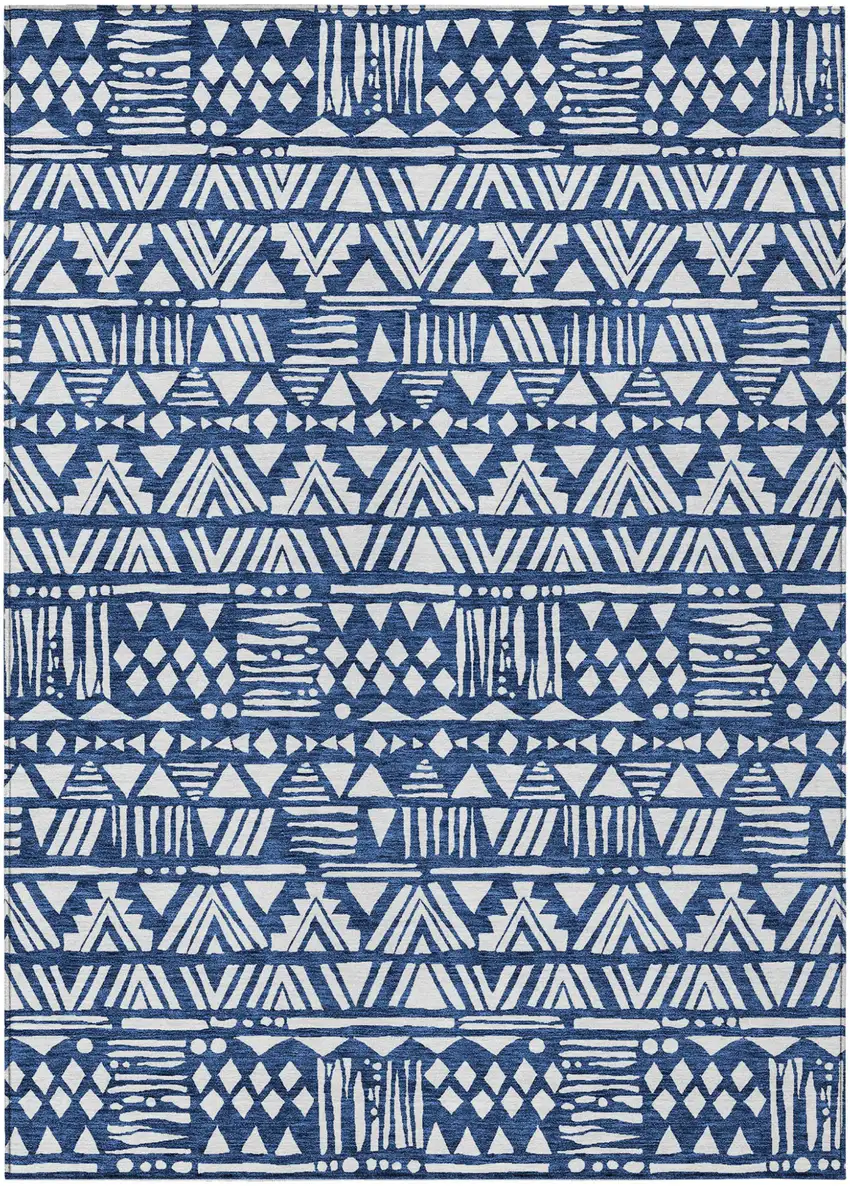 Navy Blue And Ivory Southwestern Washable Indoor Outdoor Area Rug Photo 2