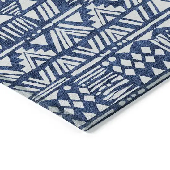 Navy Blue And Ivory Southwestern Washable Indoor Outdoor Area Rug Photo 4