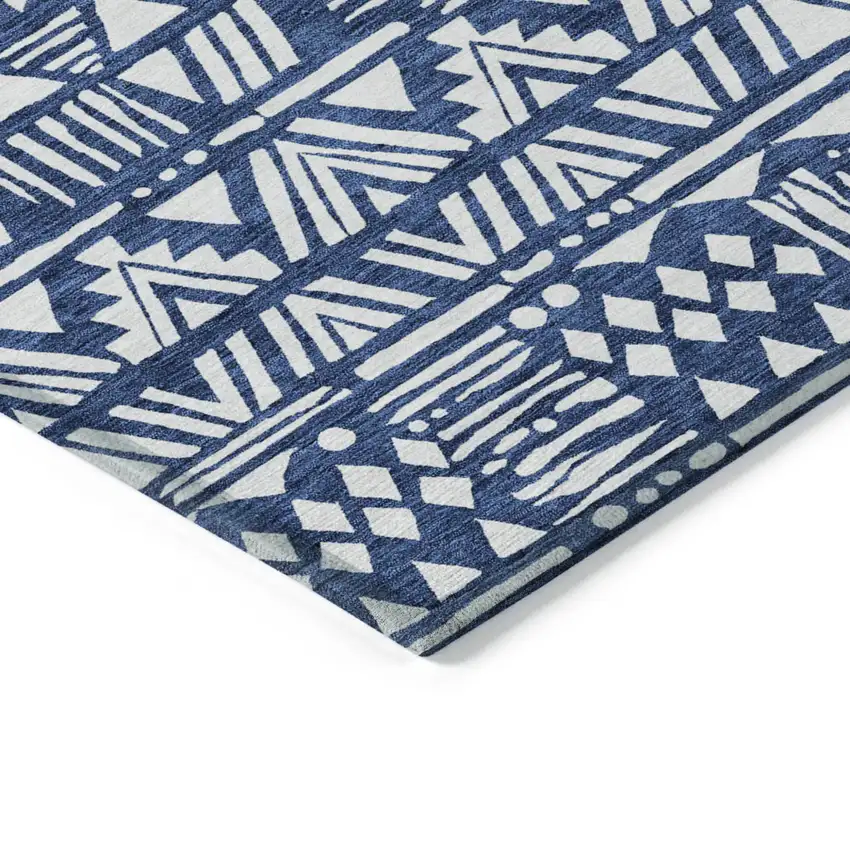 Navy Blue And Ivory Southwestern Washable Indoor Outdoor Area Rug Photo 4