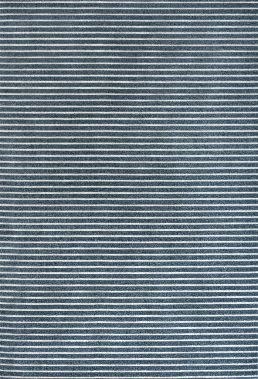 Navy Blue And Ivory Striped Indoor Outdoor Area Rug Photo 1