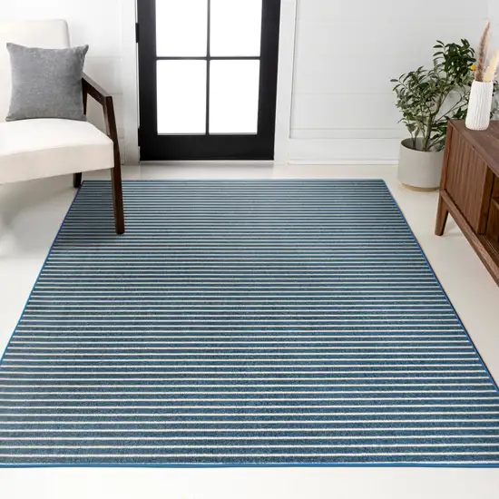 Navy Blue And Ivory Striped Indoor Outdoor Area Rug Photo 8