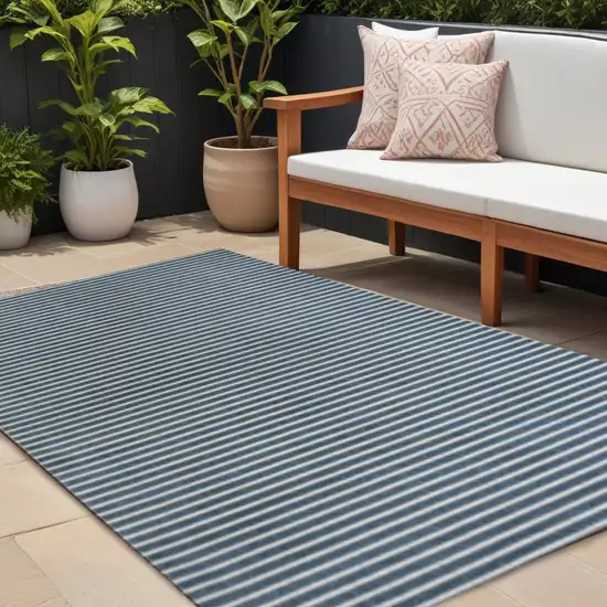 Navy Blue And Ivory Striped Indoor Outdoor Area Rug Photo 1