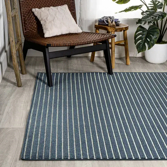 Navy Blue And Ivory Striped Indoor Outdoor Area Rug Photo 7